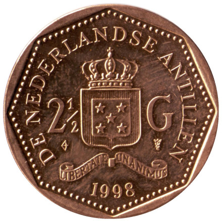 Монета 2,5 гульдена. 1998 год, Нидерландские Антильские острова.