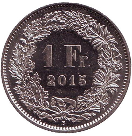 Монета 1 франк. 2015 год, Швейцария. Гельвеция.