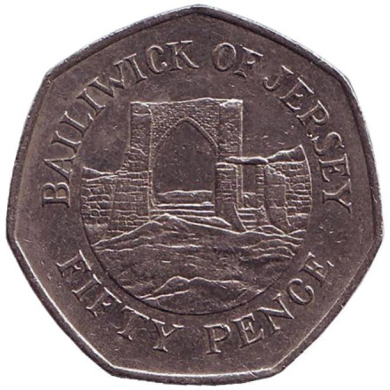 Монета 50 пенсов, 1998 год, Джерси. Замок Гросне.