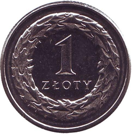 Монета 1 злотый. 2017 год, Польша.