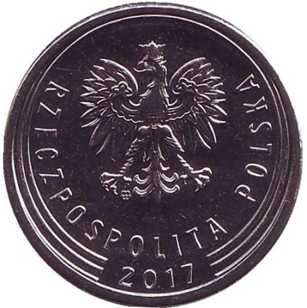 Монета 1 злотый. 2017 год, Польша. Монета 1 злотый. 2017 год, Польша.