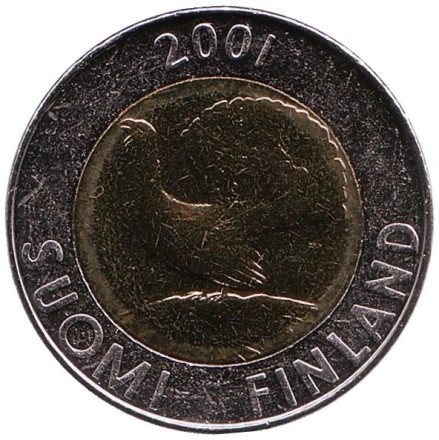 Монета 10 марок. 2001 год, Финляндия. UNC. Глухарь.