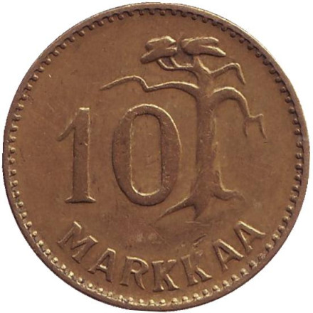 Монета 10 марок. 1958 год, Финляндия. (Тип 1. "Маленькая "1")
