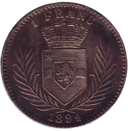 Монета 1 франк. 1894 год, Свободное государство Конго.