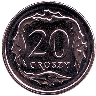 Монета 20 грошей. 2017 год, Польша.