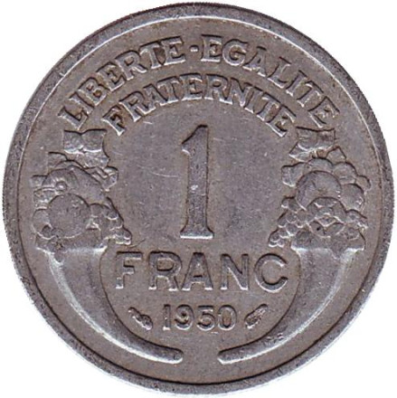 Монета 1 франк. 1950 год, Франция.