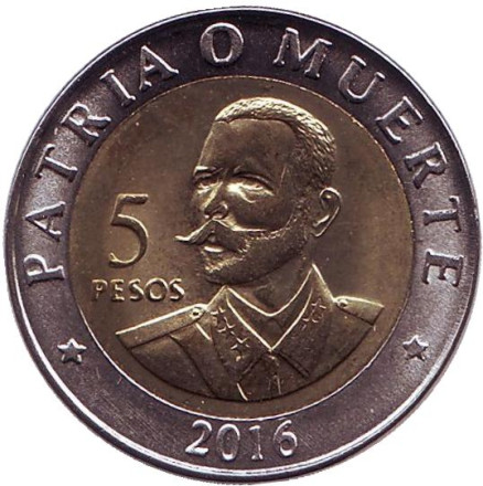 Монета 5 песо. 2016 год, Куба. 120 лет со дня смерти Антонио Масео.