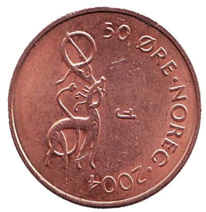 Монета 50 эре. 2004 год, Норвегия. Животное.