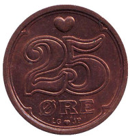 Монета 25 эре. 1998 год, Дания. Монета 25 эре. 1998 год, Дания.