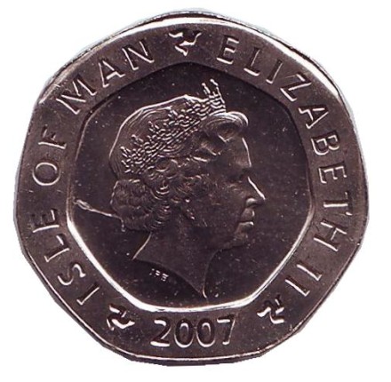 Монета 20 пенсов. 2007 год, Остров Мэн. (AA) Часы замка Рашен. Монета 20 пенсов. 2007 год, Остров Мэн. (AA) Часы замка Рашен.