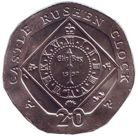 Часы замка Рашен. Монета 20 пенсов. 2007 год, Остров Мэн. (AA)