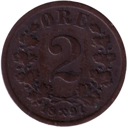 Монета 2 эре. 1897 год, Норвегия.