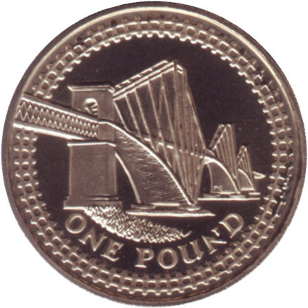 Монета 1 фунт. 2004 год, Великобритания. Proof. Мост Форт-Бридж в Шотландии.
