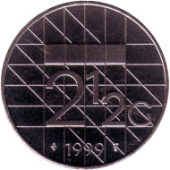 Монета 2,5 гульдена. 1999 год, Нидерланды. BU. Монета 2,5 гульдена. 1999 год, Нидерланды. BU.