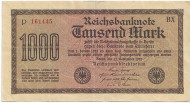 Рейхсбанкнота 1000 марок. 1922 год, Веймарская республика.  Рейхсбанкнота 1000 марок. 1922 год, Веймарская республика.
