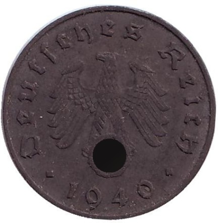 Монета 10 рейхспфеннигов. 1940 год, Германия (Третий Рейх). (J). Монета 10 рейхспфеннигов. 1940 год, Германия (Третий Рейх). (J).