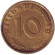 Монета 10 рейхспфеннигов. 1938 год, Германия (Третий Рейх). (B). Монета 10 рейхспфеннигов. 1938 год, Германия (Третий Рейх). (B).
