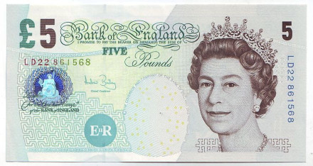 Банкнота 5 фунтов. 2002 год, Великобритания. (Тип 1).