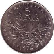 Монета 5 франков. 1976 год, Франция. Монета 5 франков. 1976 год, Франция.