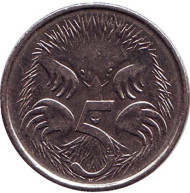 Монета 5 центов. 2013 год, Австралия. Ехидна. Монета 5 центов. 2013 год, Австралия. Ехидна.
