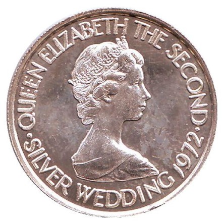 Монета 50 пенсов. 1972 год, Джерси. 25 лет свадьбе Королевы Елизаветы II и Принца Филиппа. Монета 50 пенсов. 1972 год, Джерси. 25 лет свадьбе Королевы Елизаветы II и Принца Филиппа.