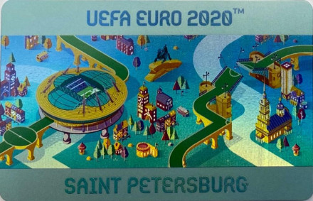 Чемпионат Европы по футболу UEFA EURO 2020. Электронная карта "Подорожник". Россия, 2021 год. (Фольгированная).
