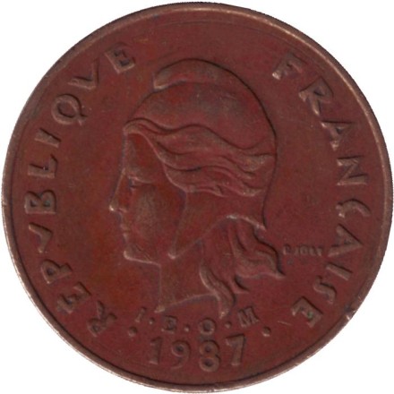 Монета 100 франков. 1987 год, Французская Полинезия. Скалистый остров Муреа. Монета 100 франков. 1987 год, Французская Полинезия. Скалистый остров Муреа.