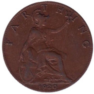 Монета 1 фартинг. 1920 год, Великобритания. Монета 1 фартинг. 1920 год, Великобритания.