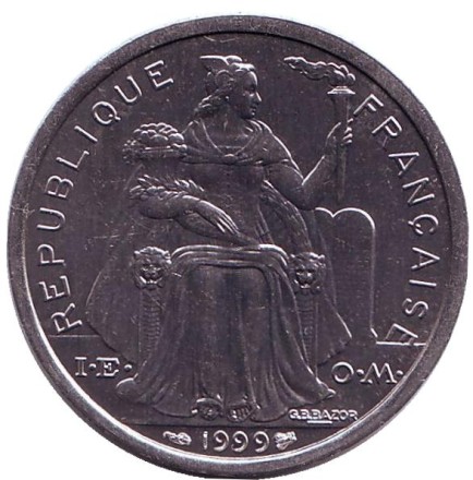 Монета 2 франка. 1999 год, Французская Полинезия. UNC.