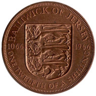 Монета 1/12 шиллинга. 1966 год, Джерси. 900-летие Нормандского завоевания. Монета 1/12 шиллинга. 1966 год, Джерси. 900-летие Нормандского завоевания.