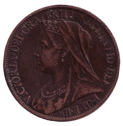 Монета 1 фартинг. 1897 год, Великобритания.