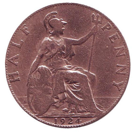 Монета 1/2 пенни. 1924 год, Великобритания.