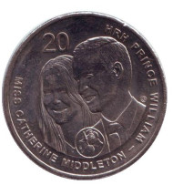 Монета 20 центов. 2011 год, Австралия. Бракосочетание принца Уильяма и Кейт Миддлтон. Монета 20 центов. 2011 год, Австралия. Бракосочетание принца Уильяма и Кейт Миддлтон.