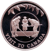 Монета 50 пенсов. 2002 год. Фолклендские острова. Визит Елизаветы II в Канаду. Монета 50 пенсов. 2002 год. Фолклендские острова. Визит Елизаветы II в Канаду.