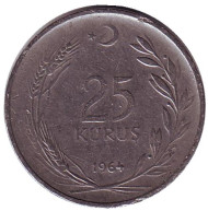 Монета 25 курушей. 1964 год, Турция. Монета 25 курушей. 1964 год, Турция.