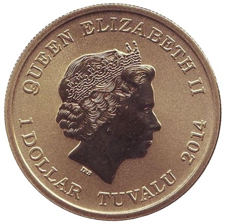 Монета 1 доллар. 2014 год, Тувалу. Любовь навсегда. Forever Love. Попугаи.