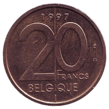 Монета 20 франков. 1997 год, Бельгия. (Belgique)