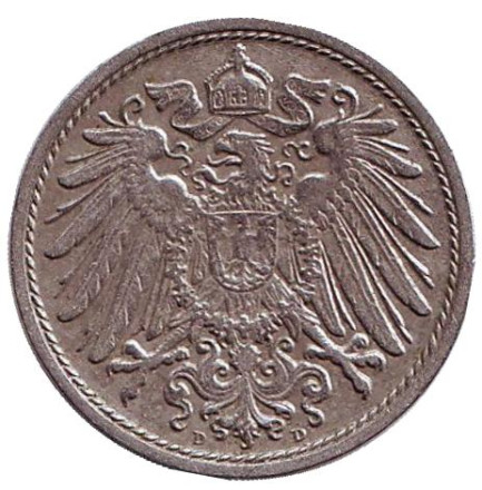Монета 10 пфеннигов. 1911 год (D), Германская империя. Монета 10 пфеннигов. 1911 год (D), Германская империя.