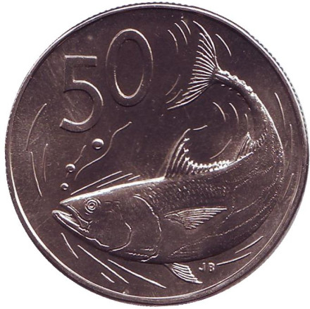 Монета 50 центов. 1973 год, Острова Кука. Тунец.