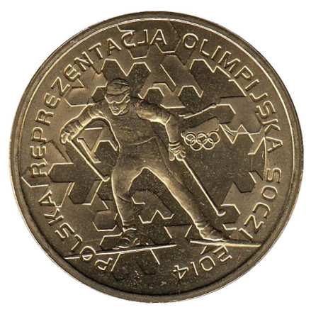 Монета 2 злотых. 2014 год, Польша. Польская олимпийская сборная в Сочи 2014.