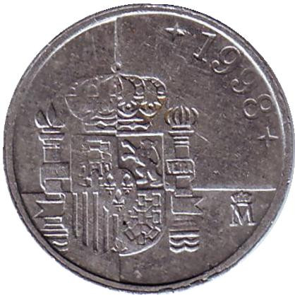 Монета 1 песета. 1998 год, Испания.