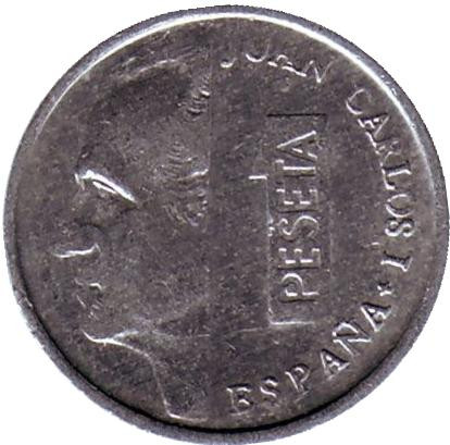Монета 1 песета. 1998 год, Испания.