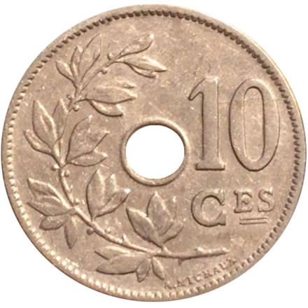 Монета 10 сантимов. 1928 год, Бельгия. (Belgique) 