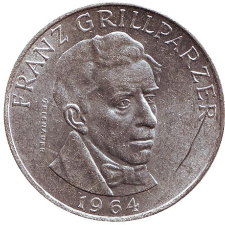 Монета 25 шиллингов. 1964 год, Австрия. №2 Франц Грильпарцер.