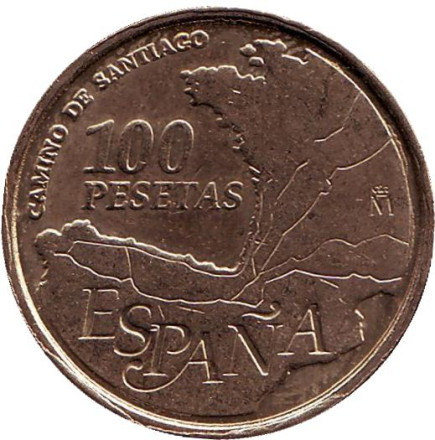 Монета 100 песет. 1993 год, Испания. Путь Святого Иакова.
