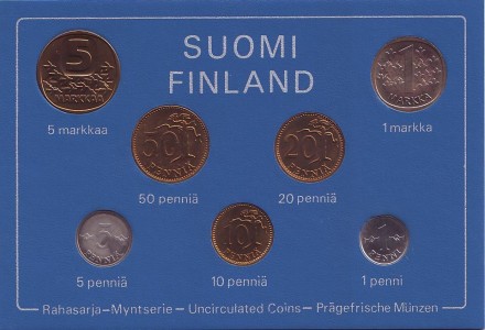 Набор монет Финляндии (7 шт), 1979 год, Финляндия. (в банковской упаковке) Набор монет Финляндии (7 шт), 1979 год, Финляндия. (в банковской упаковке)