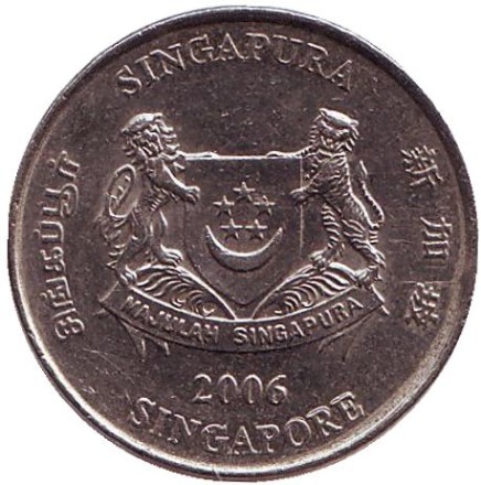 Монета 20 центов. 2006 год, Сингапур. Каллиандра.