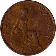 Монета 1/2 пенни. 1935 год, Великобритания. Монета 1/2 пенни. 1935 год, Великобритания.
