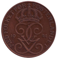 Монета 5 эре. 1921 год, Швеция. Монета 5 эре. 1921 год, Швеция.