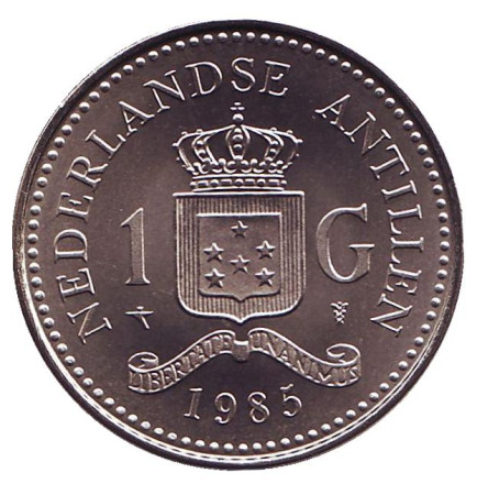 Монета 1 гульден. 1985 год, Нидерландские Антильские острова. UNC.
